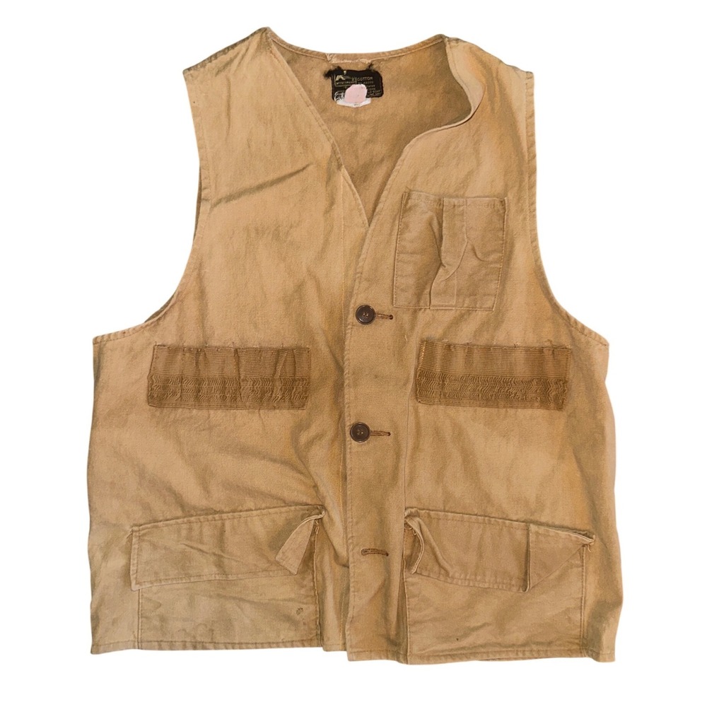Vintage Kmart Hunting Vest Mens Small Tan Cotton Canvas Shell Loops Game Pouch